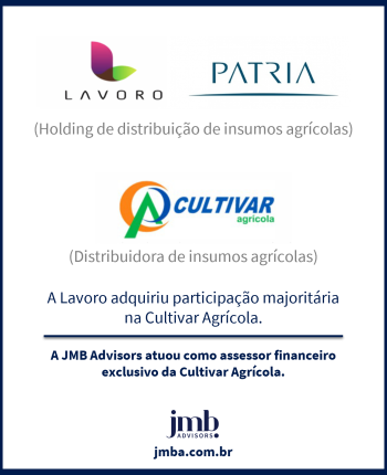 A Lavoro assinou acordo para aquisição de participação majoritária na Cultivar Agrícola.